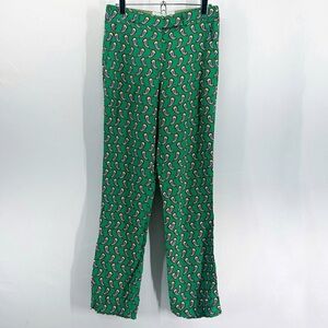 Etro Bright Green Paisley Print High Waisted Trousers Pants Size 40 Small Italy